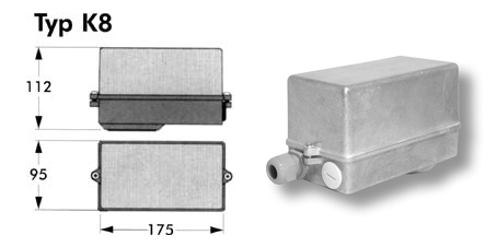 Kopplingsboxen, från RELEK, (modell K8) tillverkad av pressgjuten aluminium.