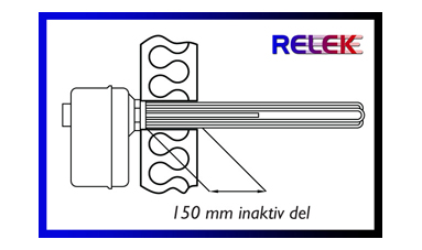 Elpatronelement med 150 mm inaktiv del. Används för att undvika överhettning i muffen.