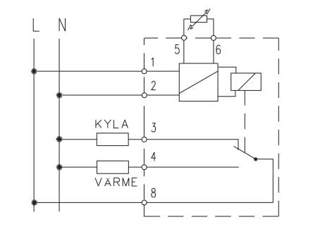 skiss som visar hur denna elektroniska termonic termostat växlar mellan värme och kyla